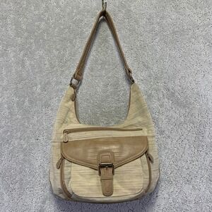 Multi Sac Shoulder Bag Beige Striped Boho Faux Leather TrimAccent Buckle Closure